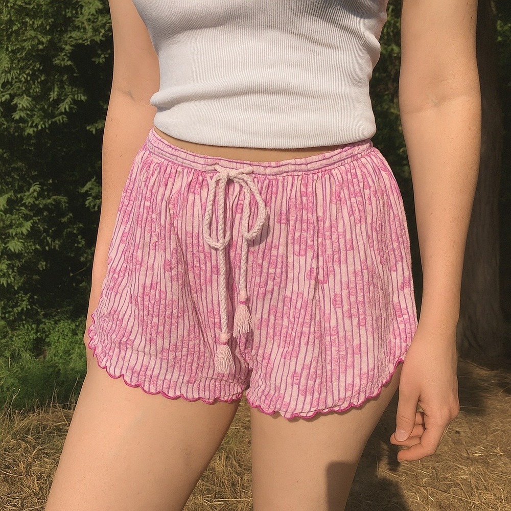 Anthropologie Shorts Womens Small Pink Geometric Stripe Drawstring Pajama Lounge